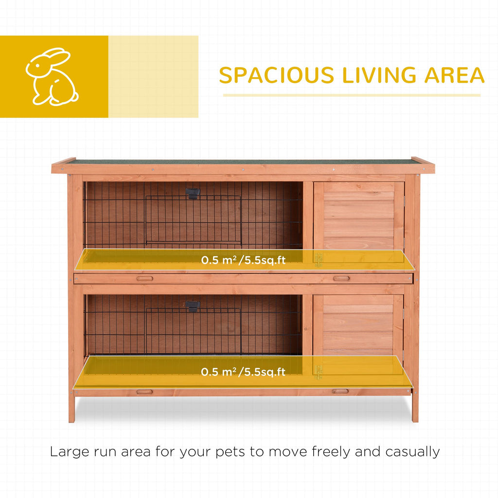 Compact 2-Tier Rabbit Hutch with Pull-Out Trays and Weather-Protective Roof