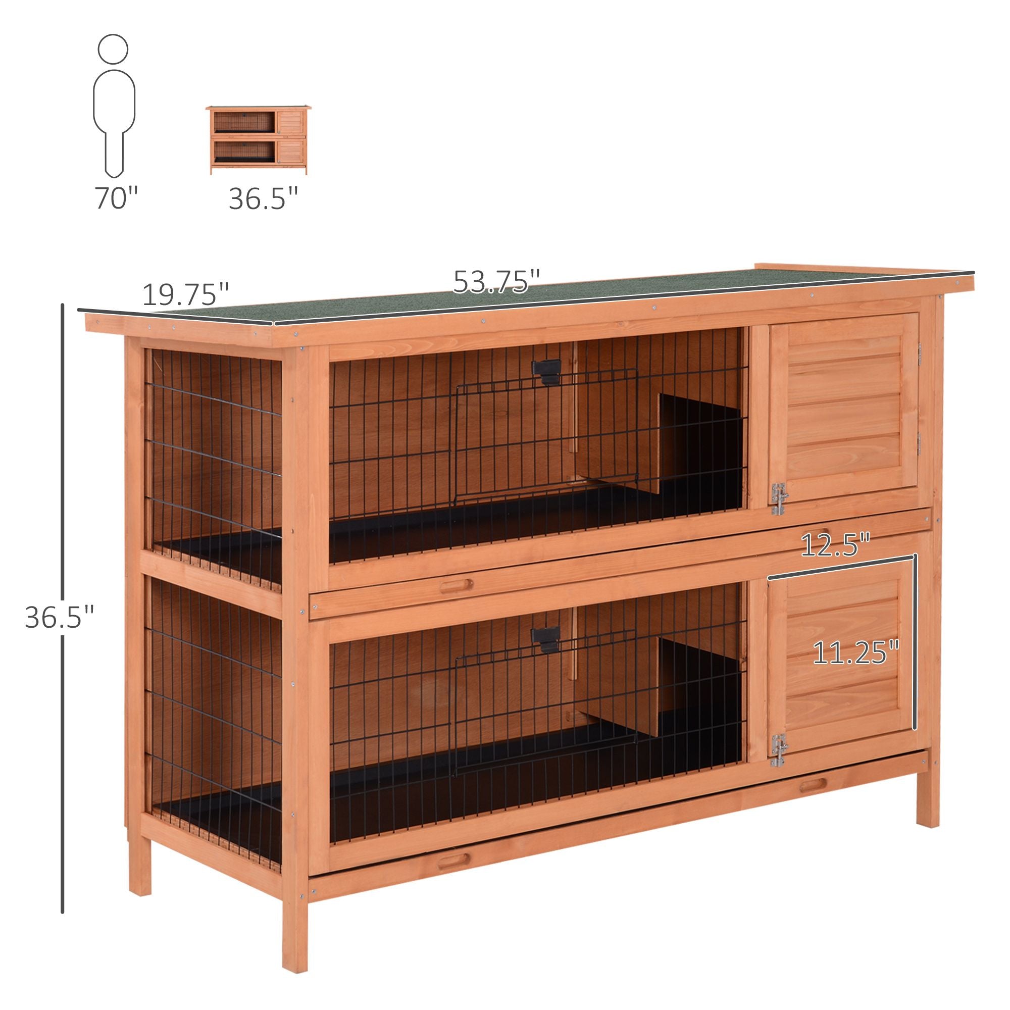 Compact 2-Tier Rabbit Hutch with Pull-Out Trays and Weather-Protective Roof