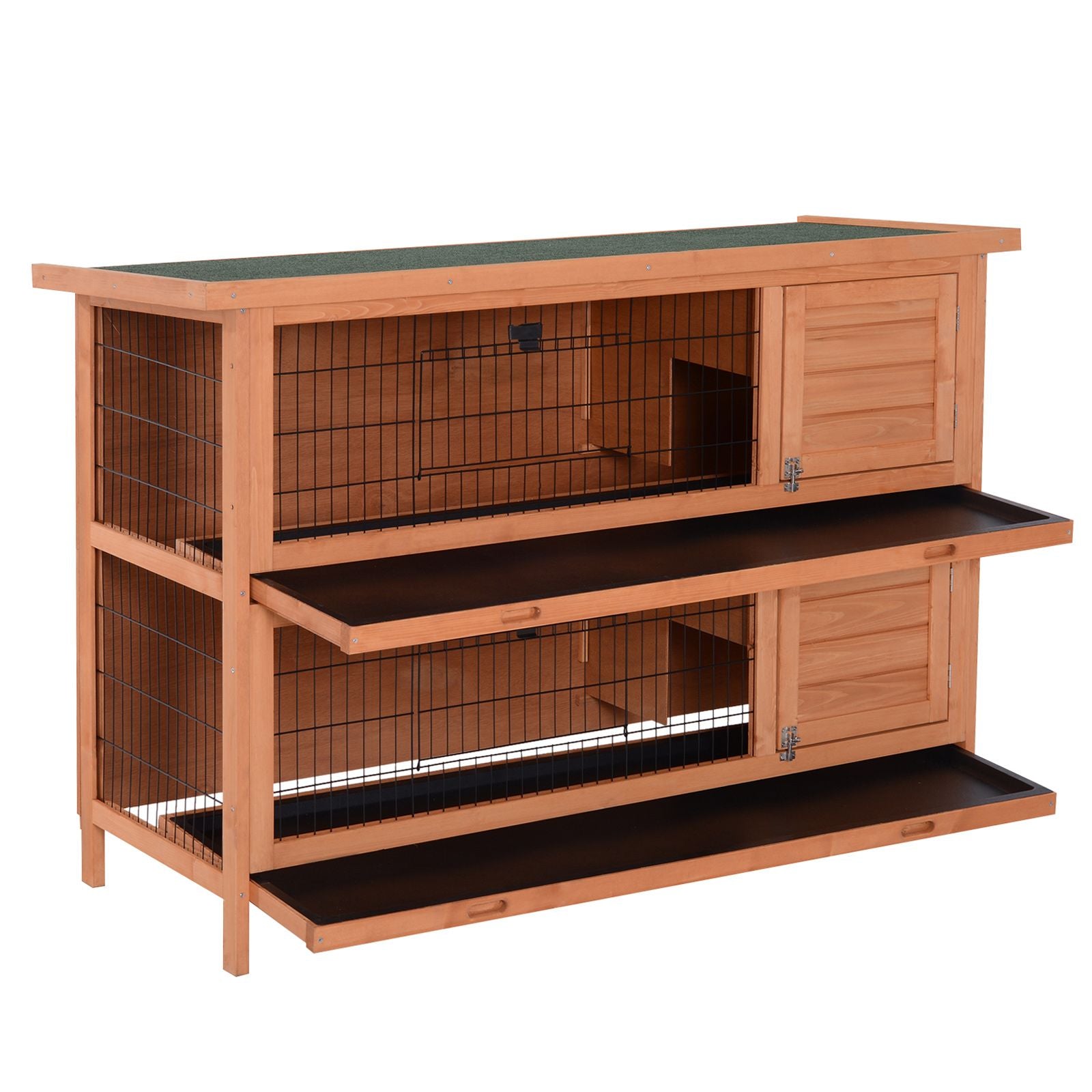 Compact 2-Tier Rabbit Hutch with Pull-Out Trays and Weather-Protective Roof