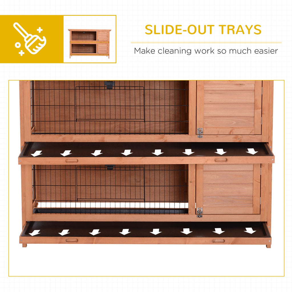 Compact 2-Tier Rabbit Hutch with Pull-Out Trays and Weather-Protective Roof