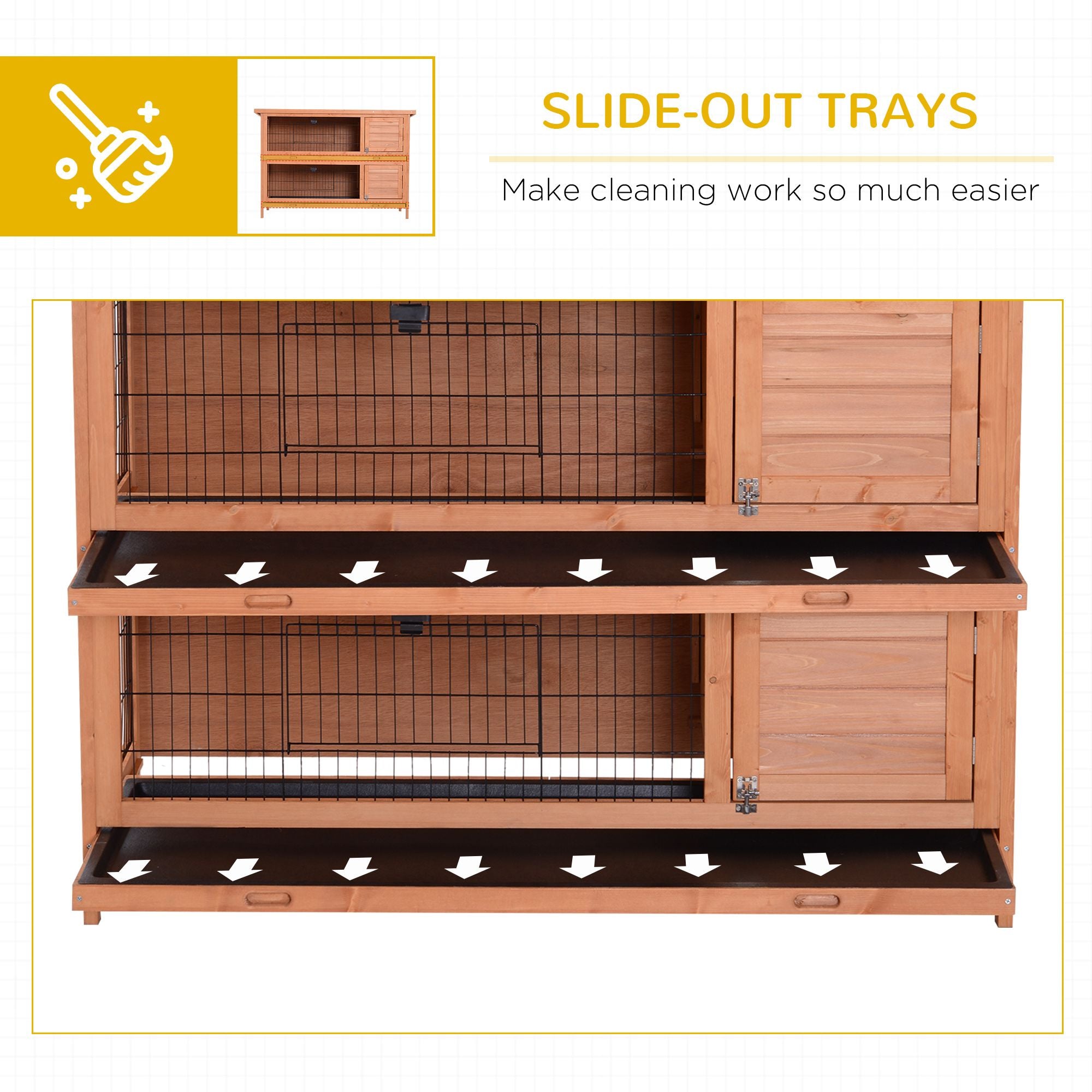 Compact 2-Tier Rabbit Hutch with Pull-Out Trays and Weather-Protective Roof