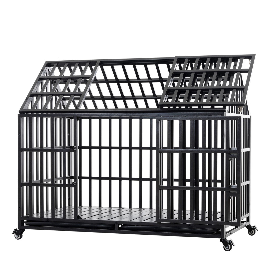 55" Heavy Duty Dog Crate for Large Dogs with Lockable Wheels
