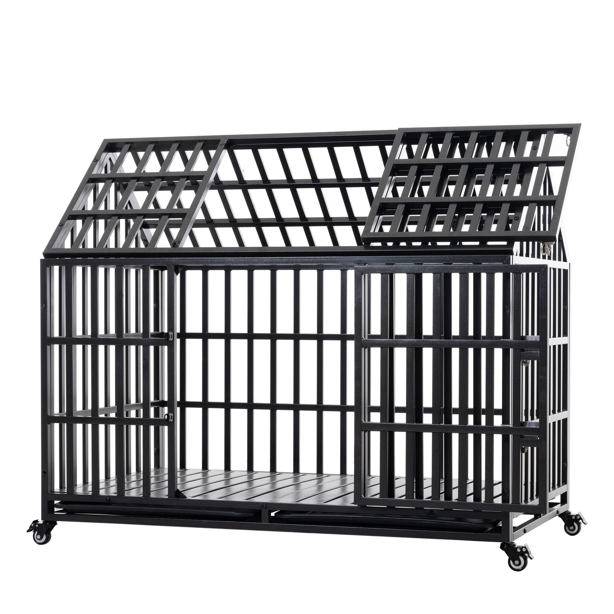 55" Heavy Duty Dog Crate for Large Dogs with Lockable Wheels