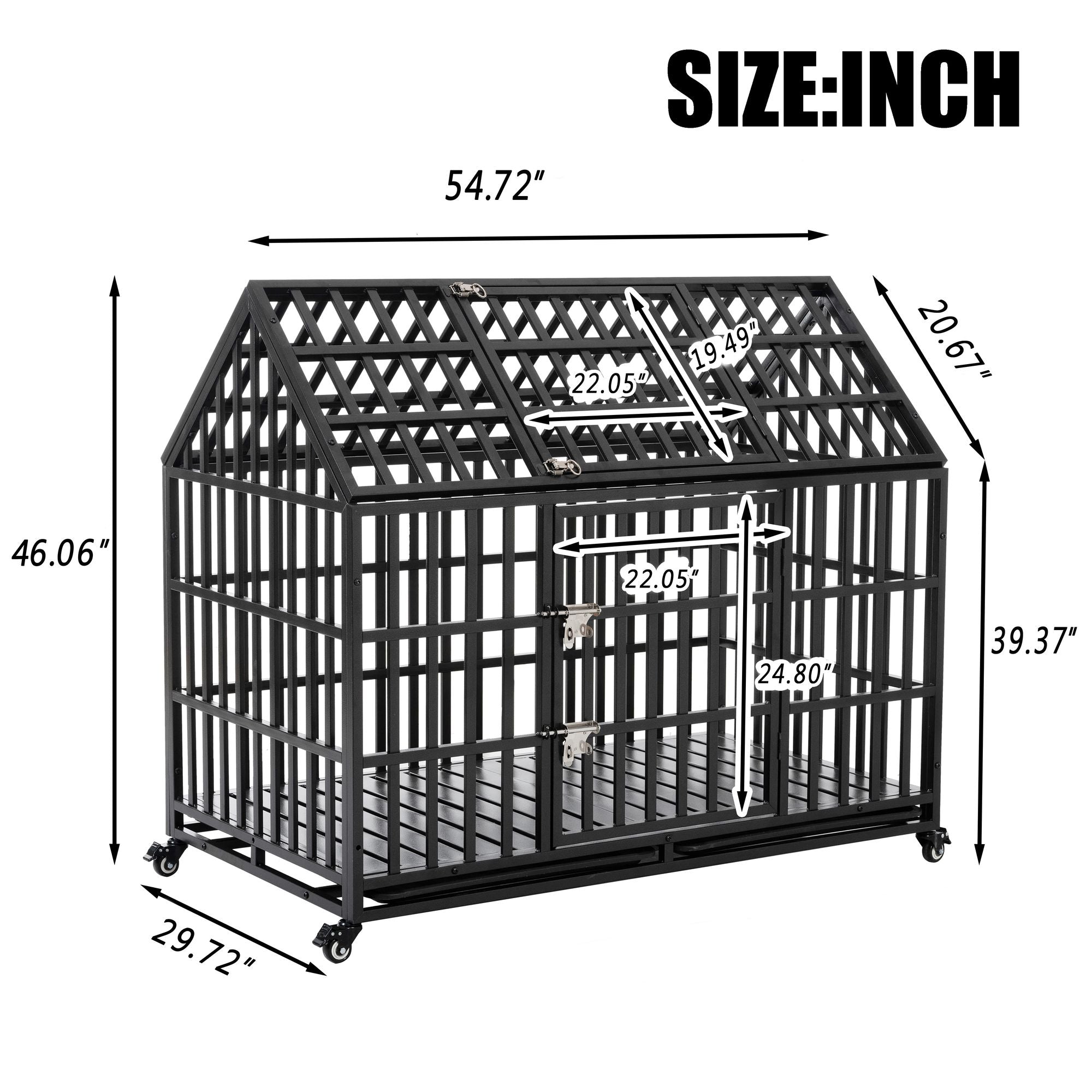 55" Heavy Duty Dog Crate for Large Dogs with Lockable Wheels