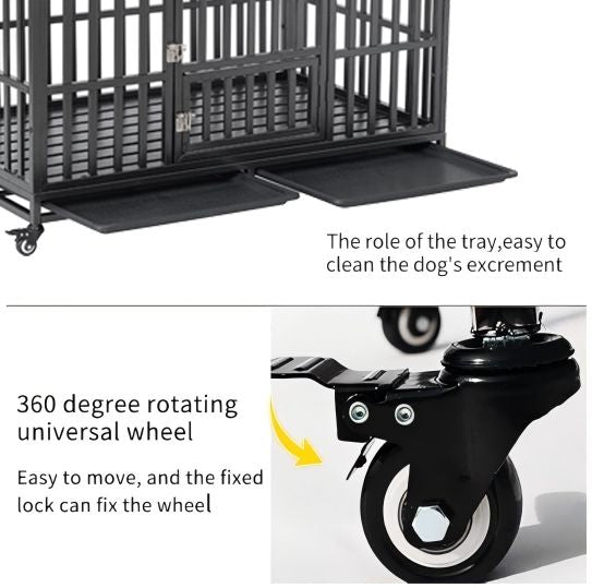 55" Heavy Duty Dog Crate Large Dog cage Strong Metal Dog Kennels and Crates for Large Dogs with 4 Lockable Wheels