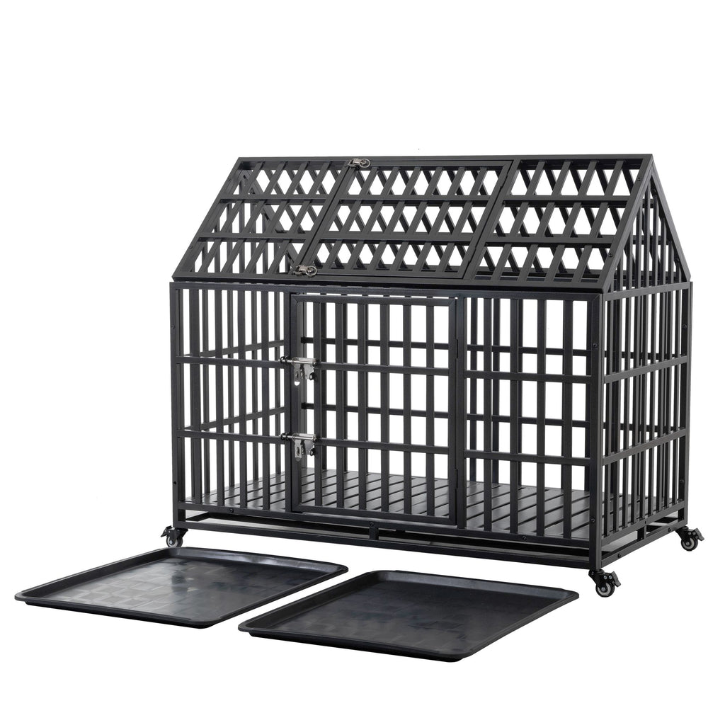 55" Heavy Duty Dog Crate for Large Dogs with Lockable Wheels