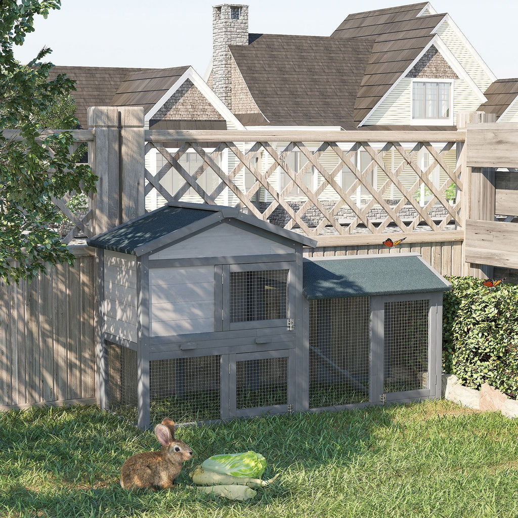 Large 58- Rabbit Hutch with Asphalt Roof and Run Area