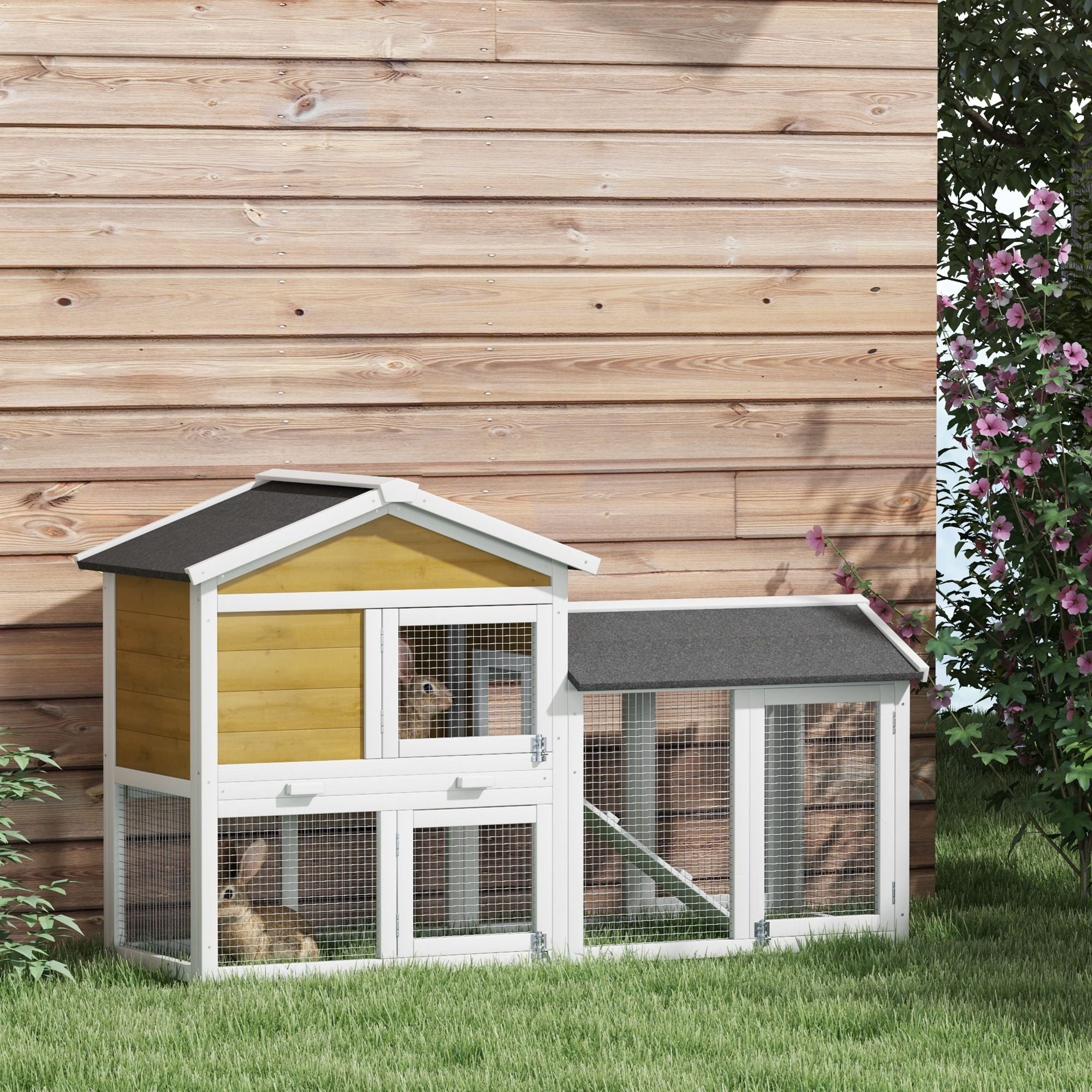 58- furniture-style Rabbit Hutch with Asphalt Roof & Run