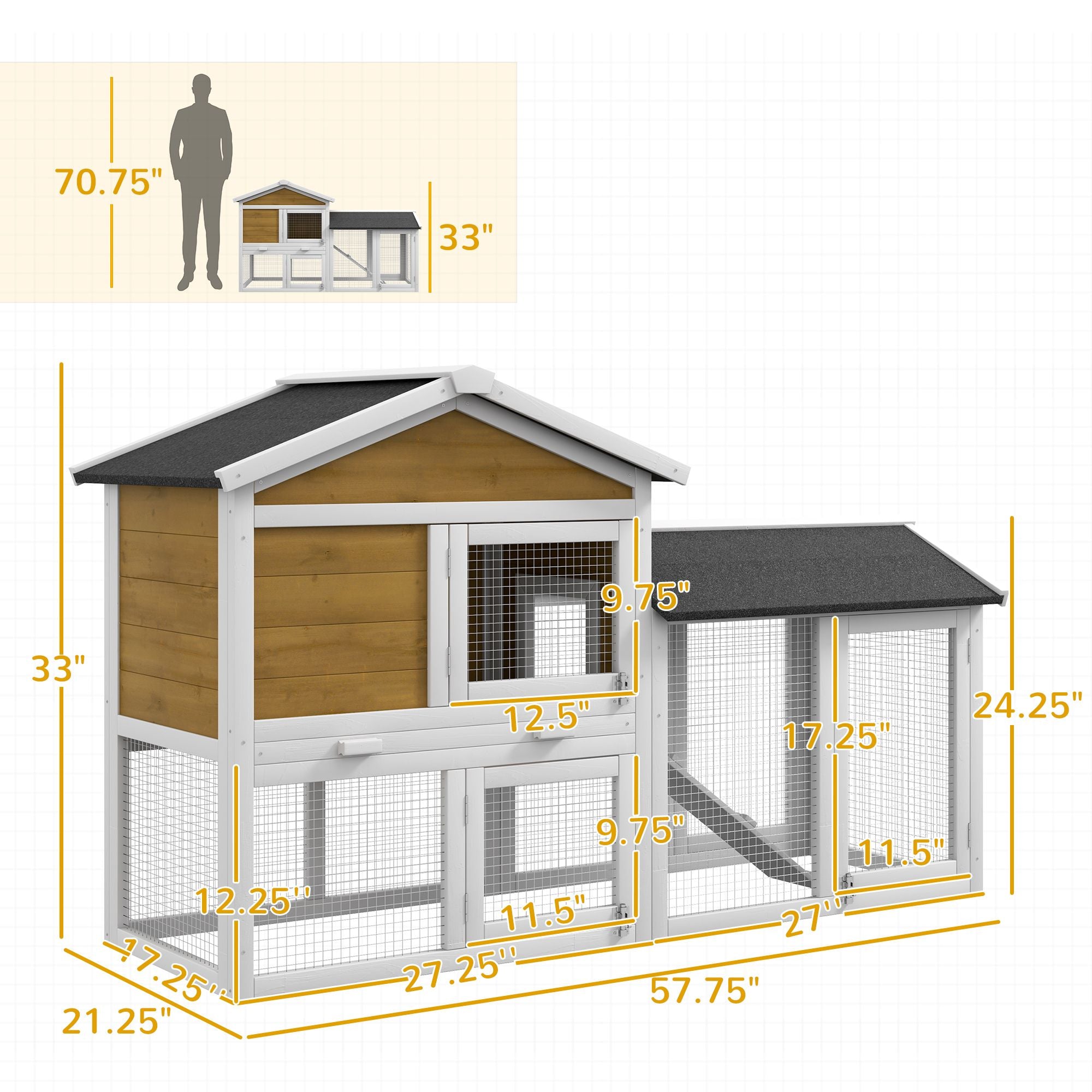 58- furniture-style Rabbit Hutch with Asphalt Roof & Run