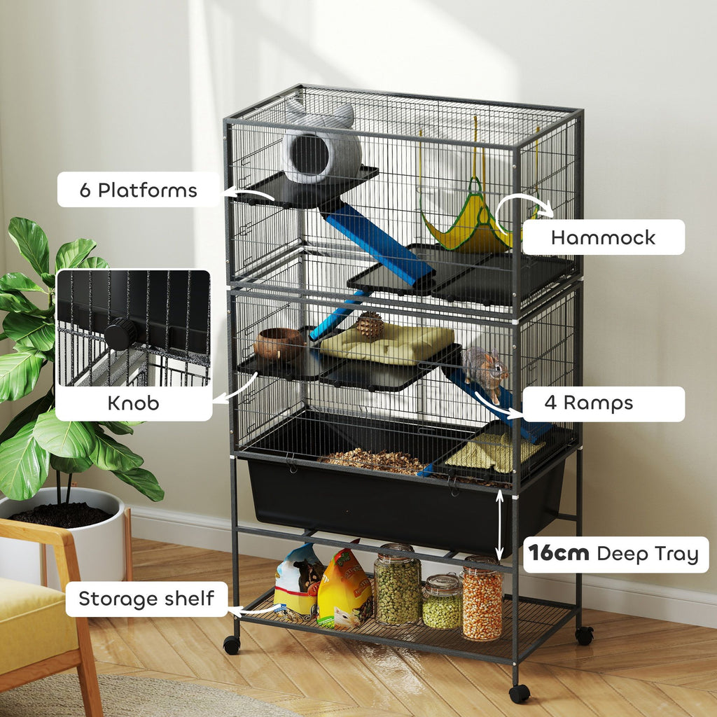 Spacious 5-Tier Ferret Cage with Cozy Hammock & Easy-Clean Tray