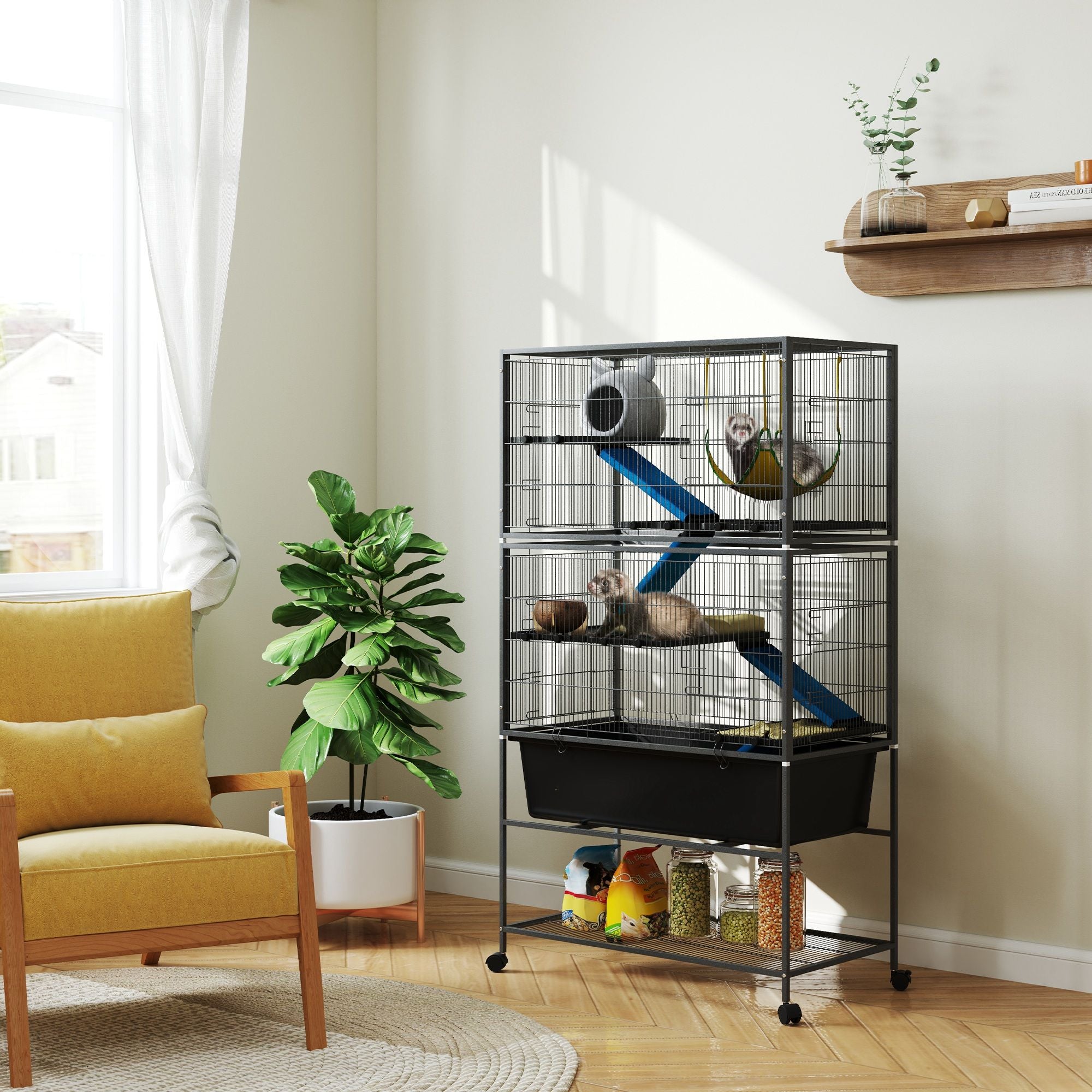 Spacious 5-Tier Ferret Cage with Cozy Hammock & Easy-Clean Tray