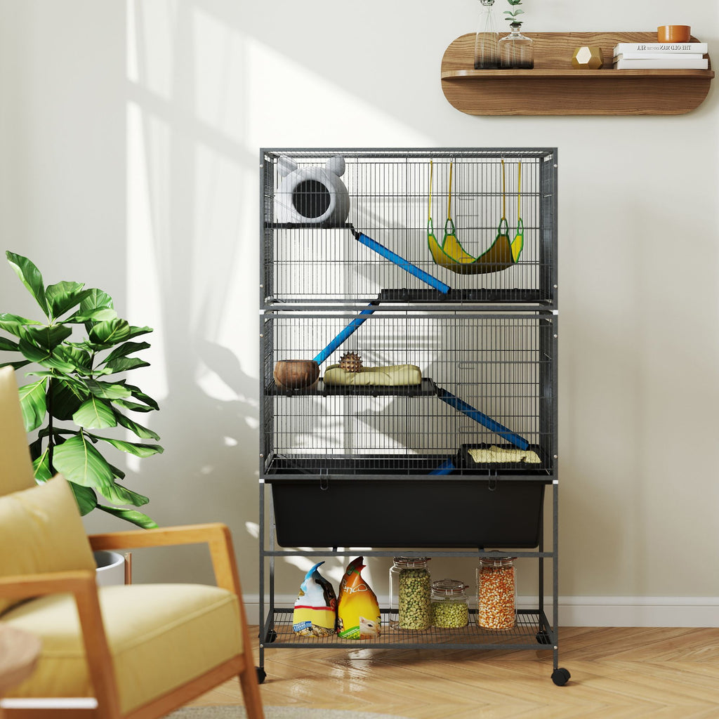 Spacious 5-Tier Ferret Cage with Cozy Hammock & Easy-Clean Tray