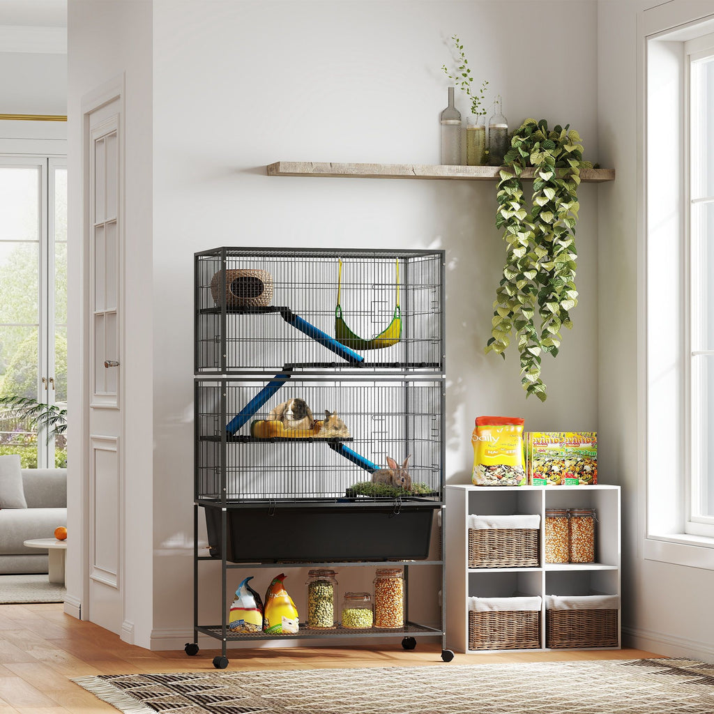 Spacious 5-Tier Ferret Cage with Cozy Hammock & Easy-Clean Tray