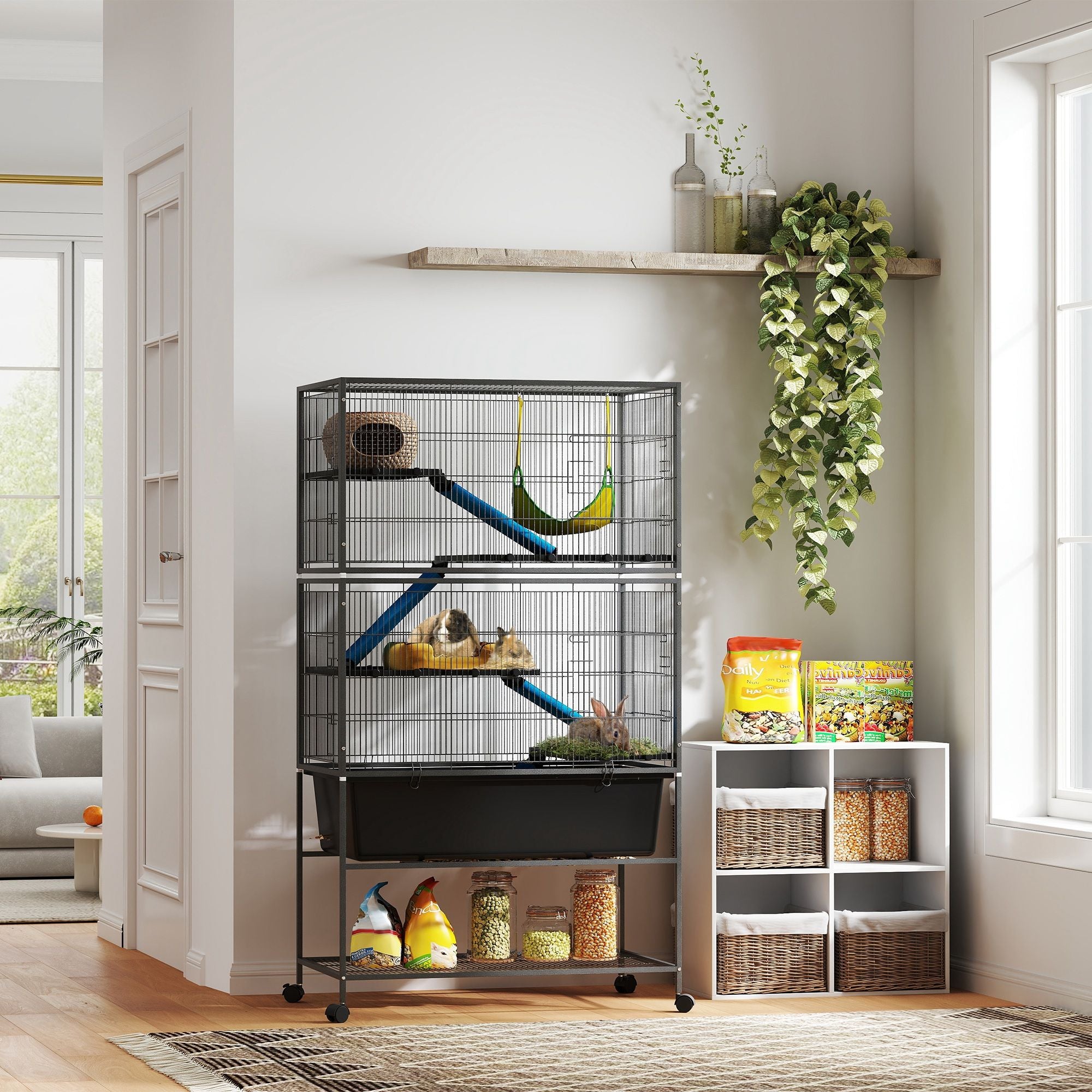 Spacious 5-Tier Ferret Cage with Cozy Hammock & Easy-Clean Tray