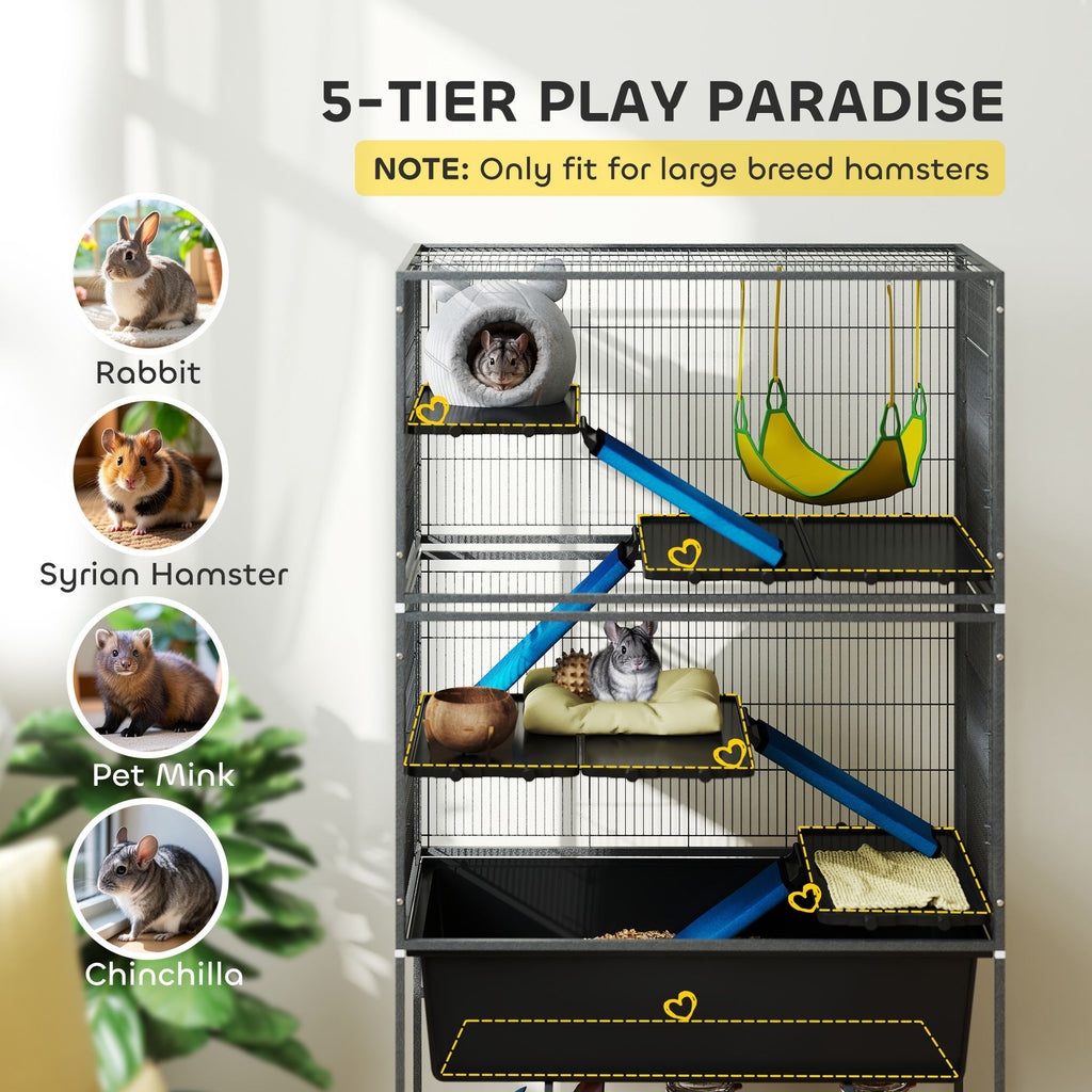 Spacious 5-Tier Ferret Cage with Cozy Hammock & Easy-Clean Tray