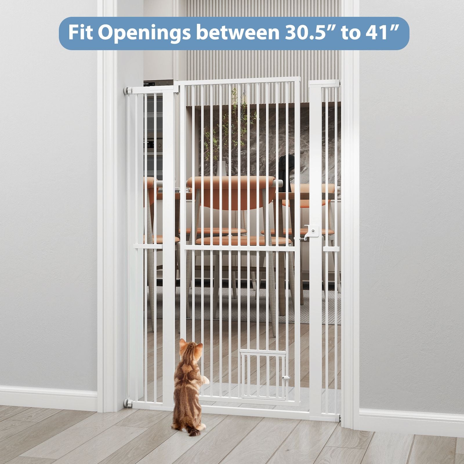59' Extra Tall Pet Gate Heavy-Duty Metal Cat Gate with Wide Opening