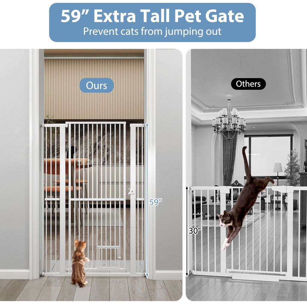 59' Extra Tall Pet Gate Heavy-Duty Metal Cat Gate with Wide Opening