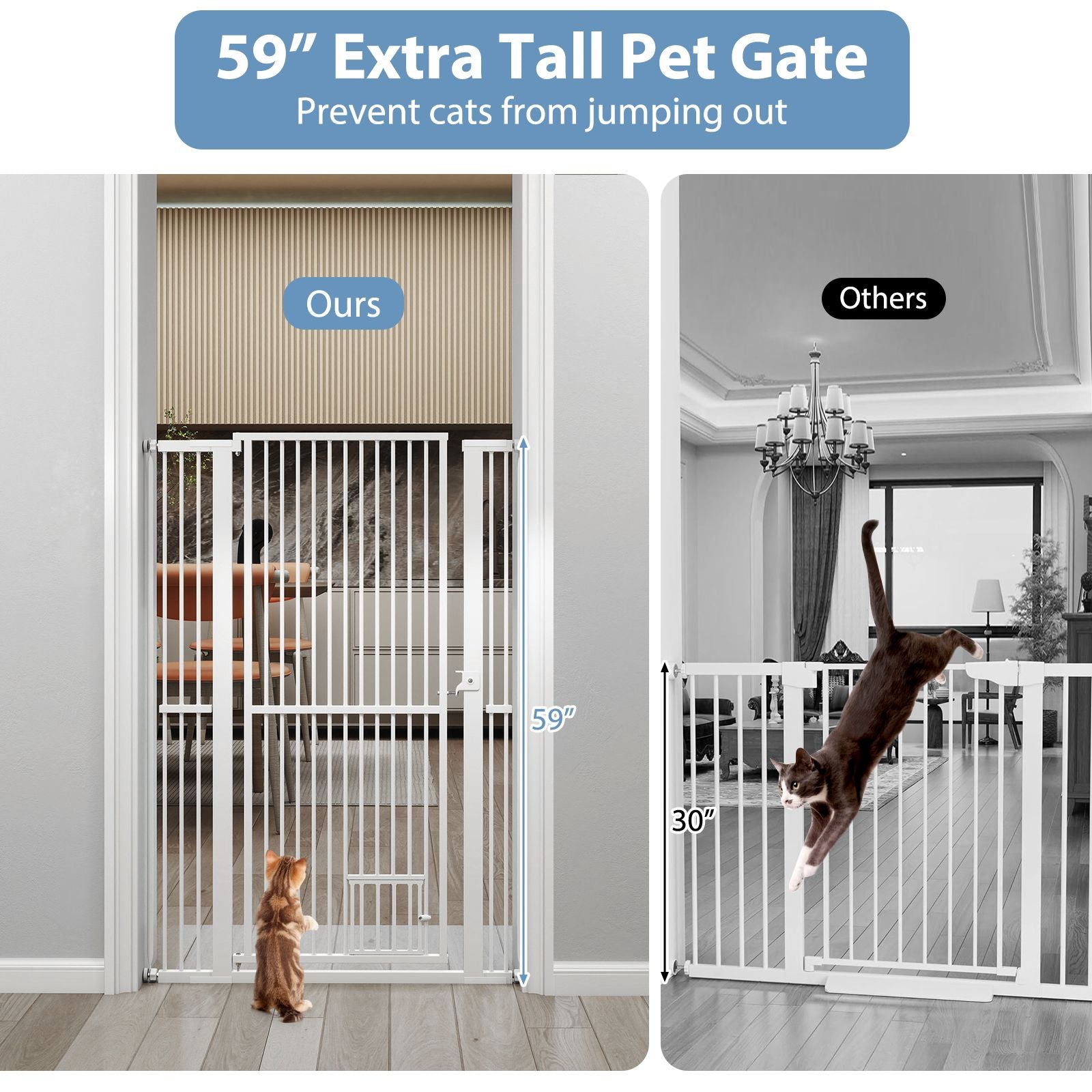 59' Extra Tall Pet Gate Heavy-Duty Metal Cat Gate with Wide Opening