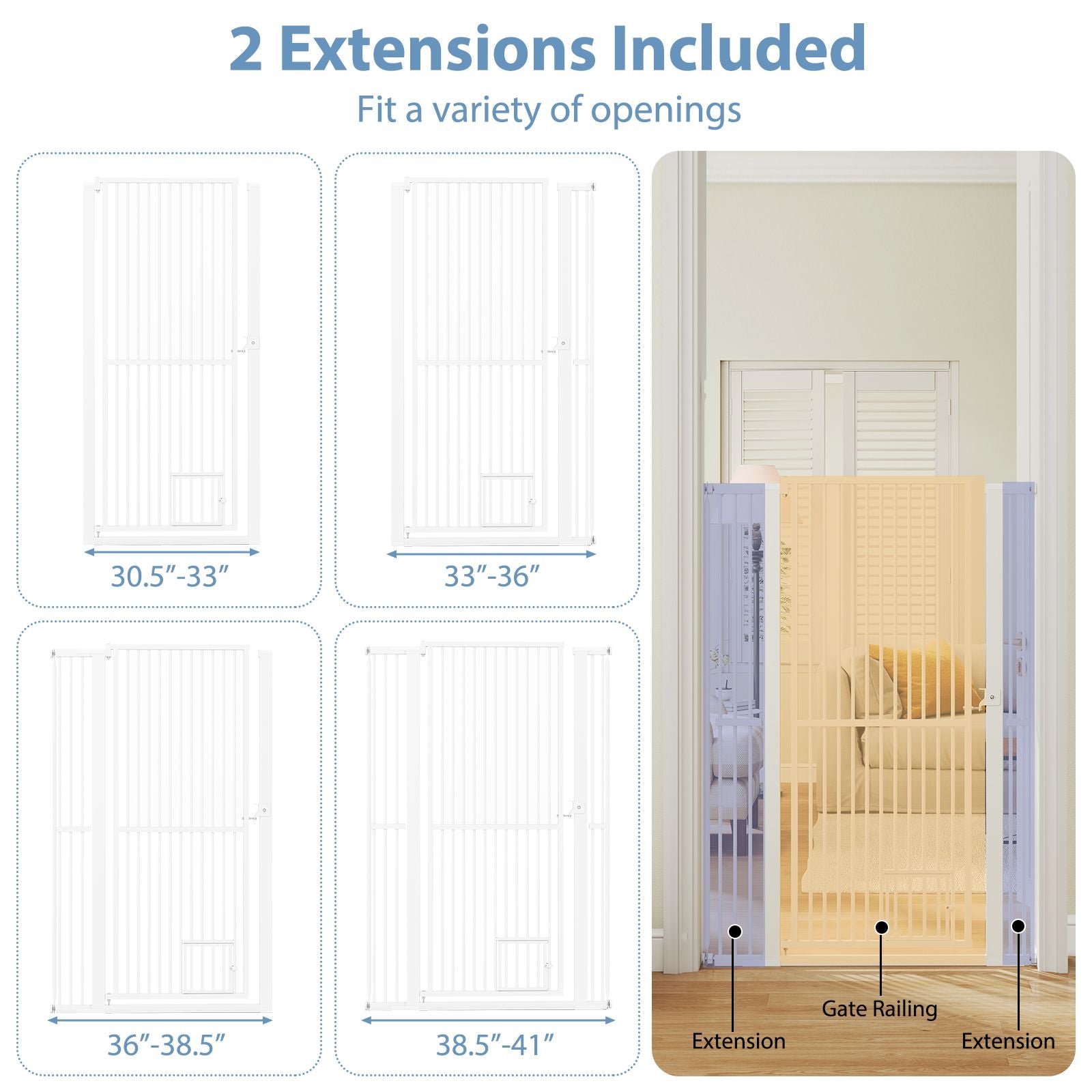 59' Extra Tall Pet Gate Heavy-Duty Metal Cat Gate with Wide Opening