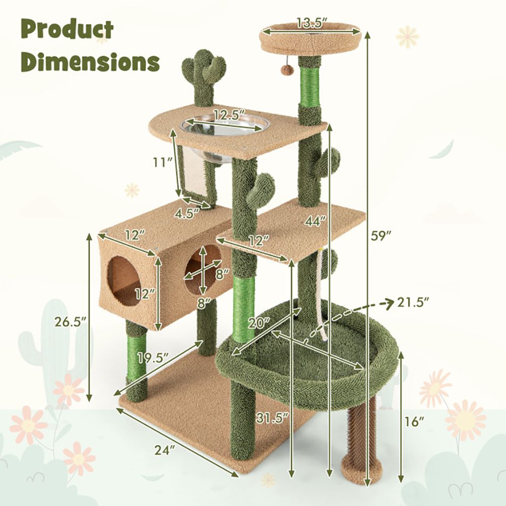 Elevate Your Cat's Playtime with the 59-Inch Cactus Kitty Activity Center