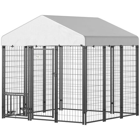 Spacious Outdoor Dog Kennel with Roof & Adjustable Bowls