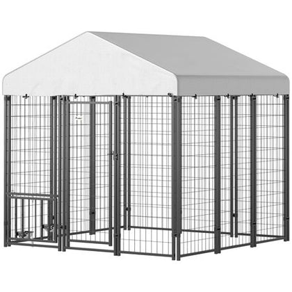 Spacious Outdoor Dog Kennel with Roof & Adjustable Bowls