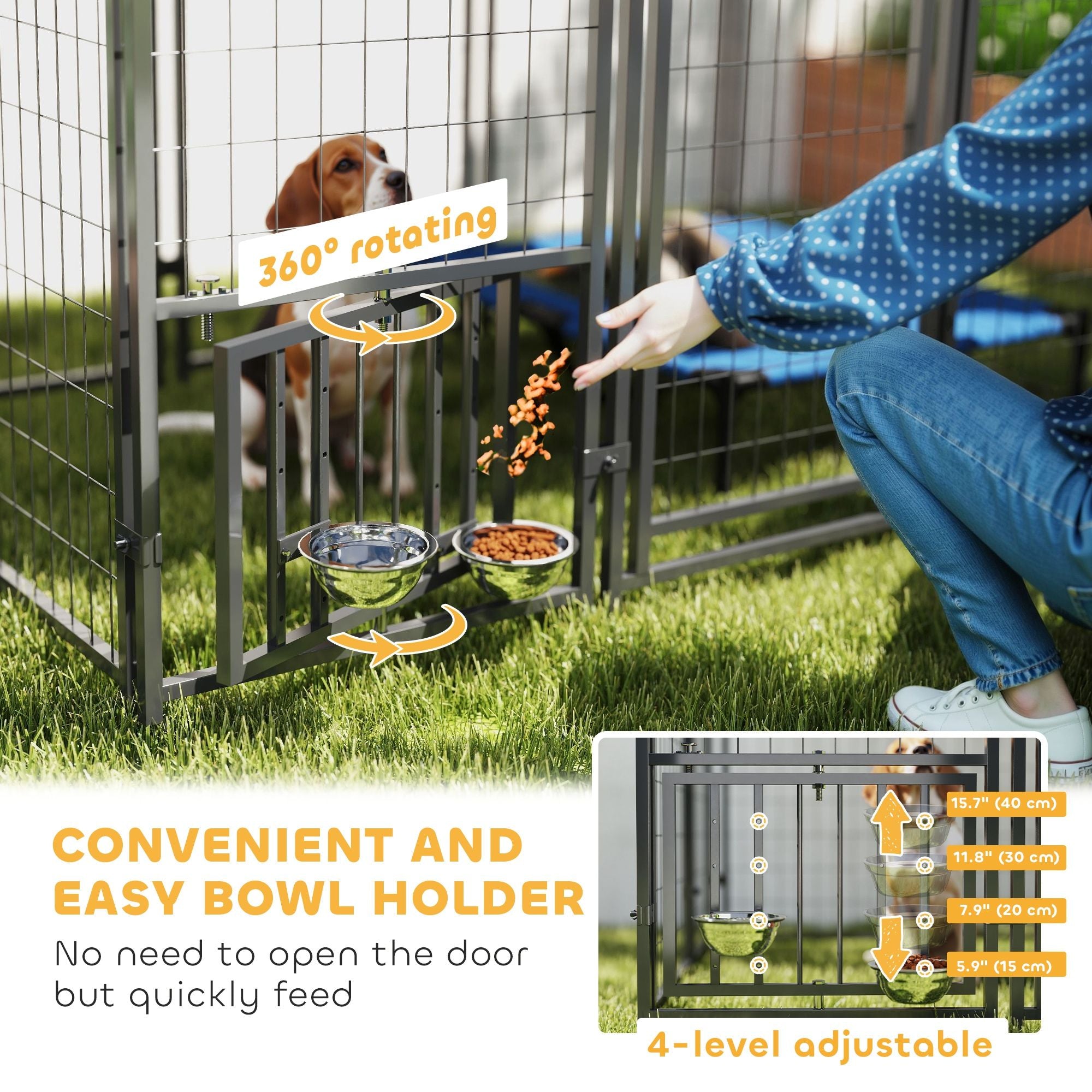 Spacious Outdoor Dog Kennel with Roof & Adjustable Bowls