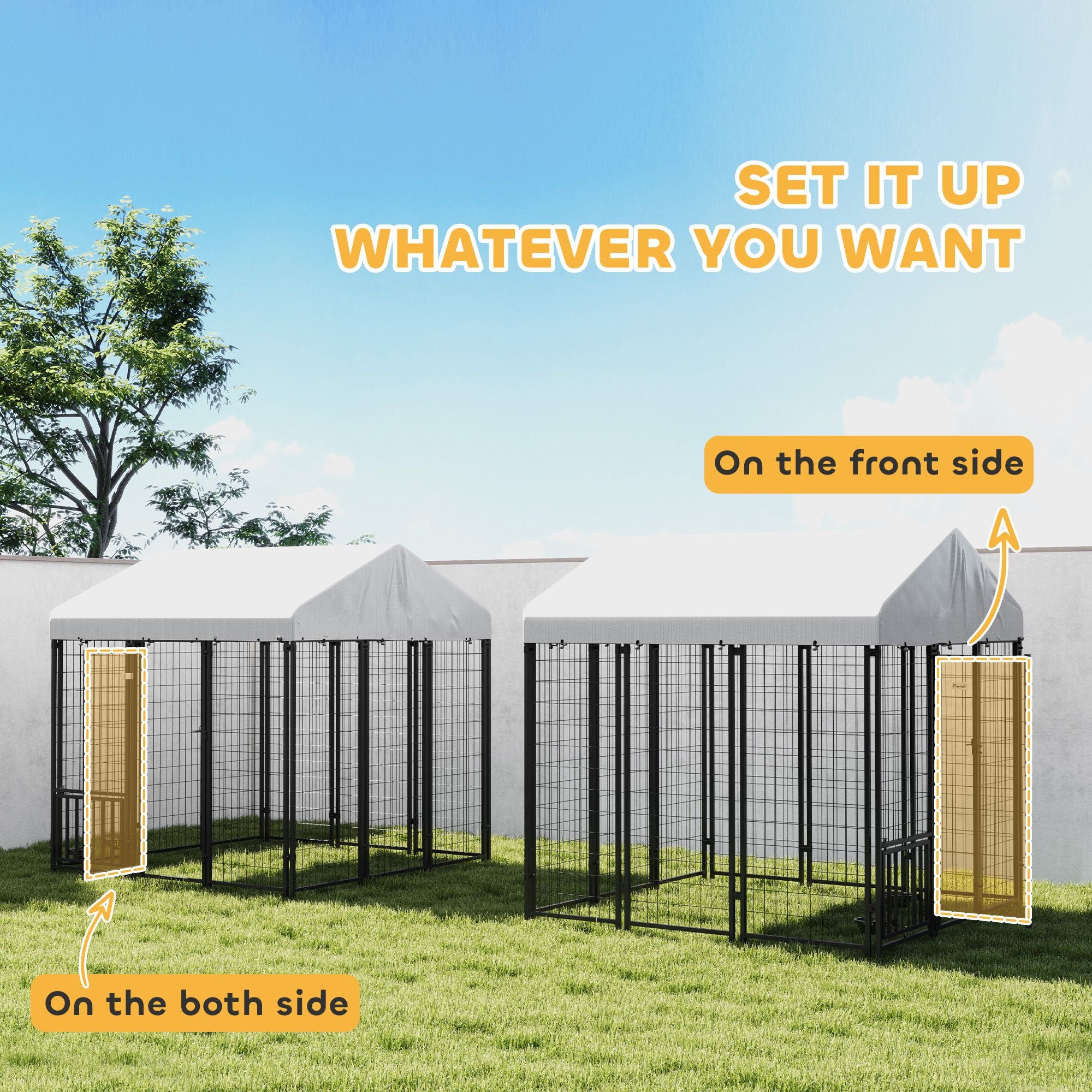 Spacious Outdoor Dog Kennel with Roof & Adjustable Bowls