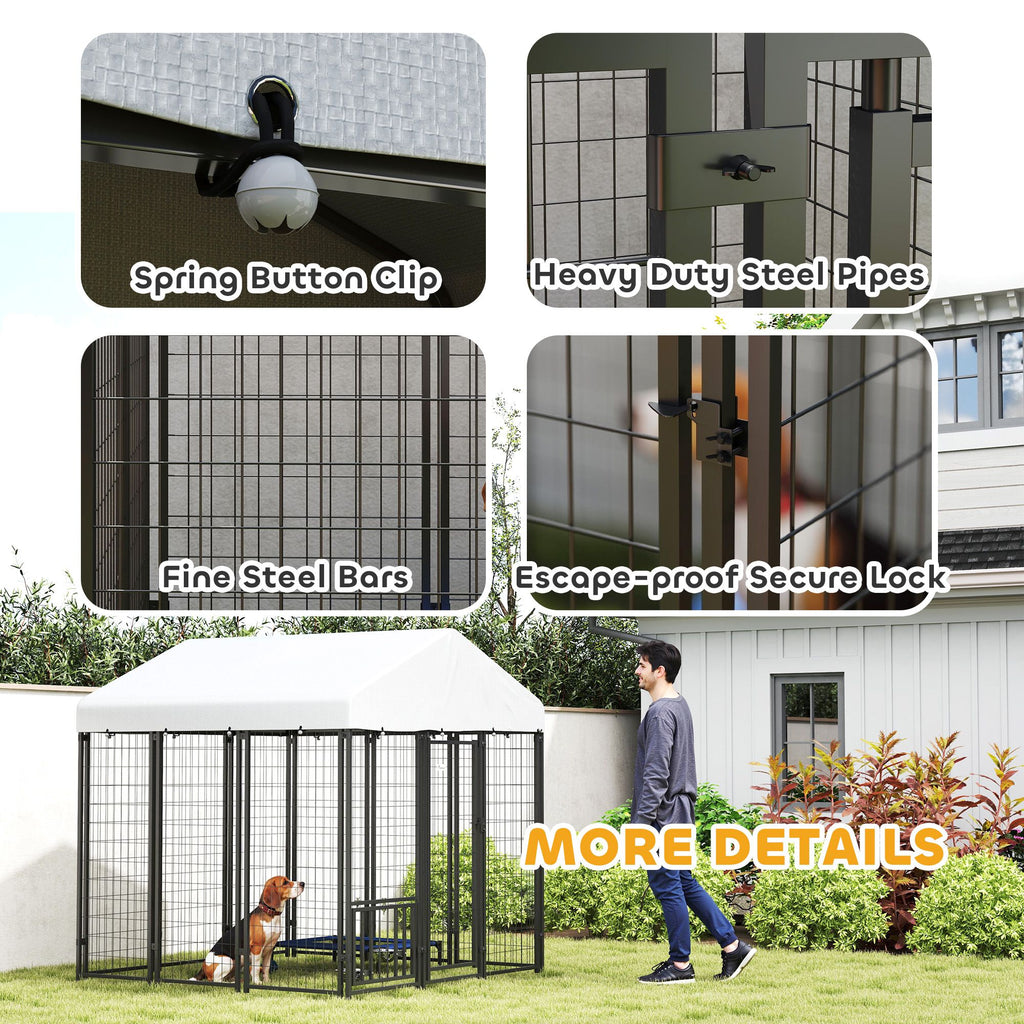 Spacious Outdoor Dog Kennel with Roof & Adjustable Bowls