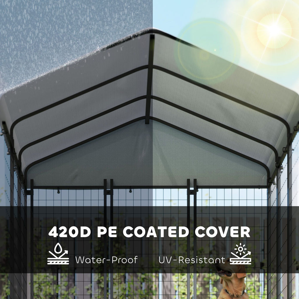 Spacious Outdoor Dog Kennel with Roof & Adjustable Bowls