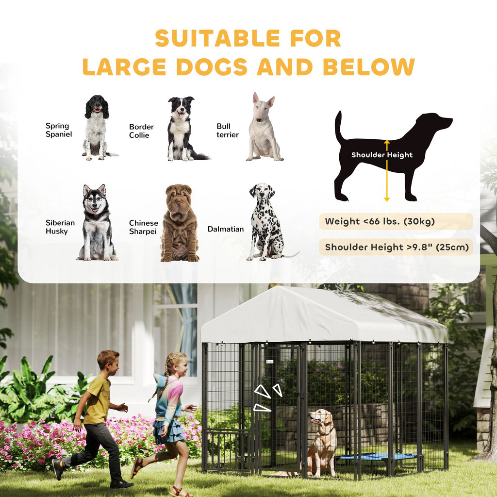 Spacious Outdoor Dog Kennel with Roof & Adjustable Bowls