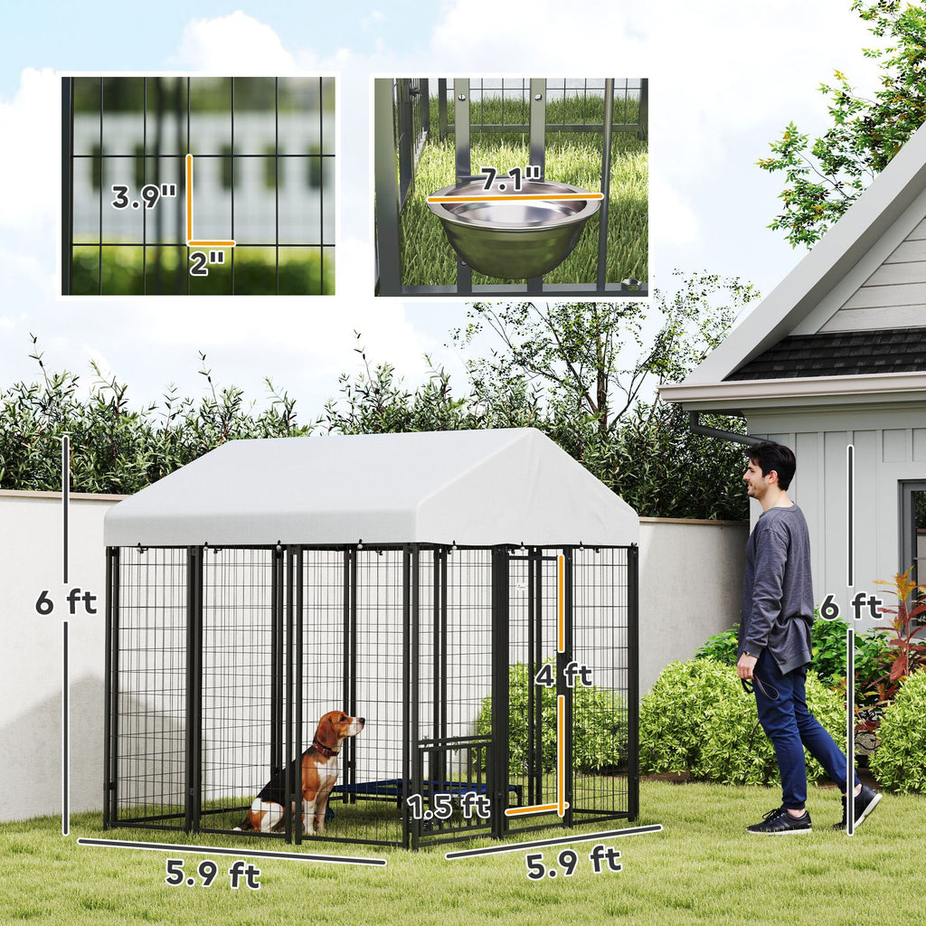 Spacious Outdoor Dog Kennel with Roof & Adjustable Bowls