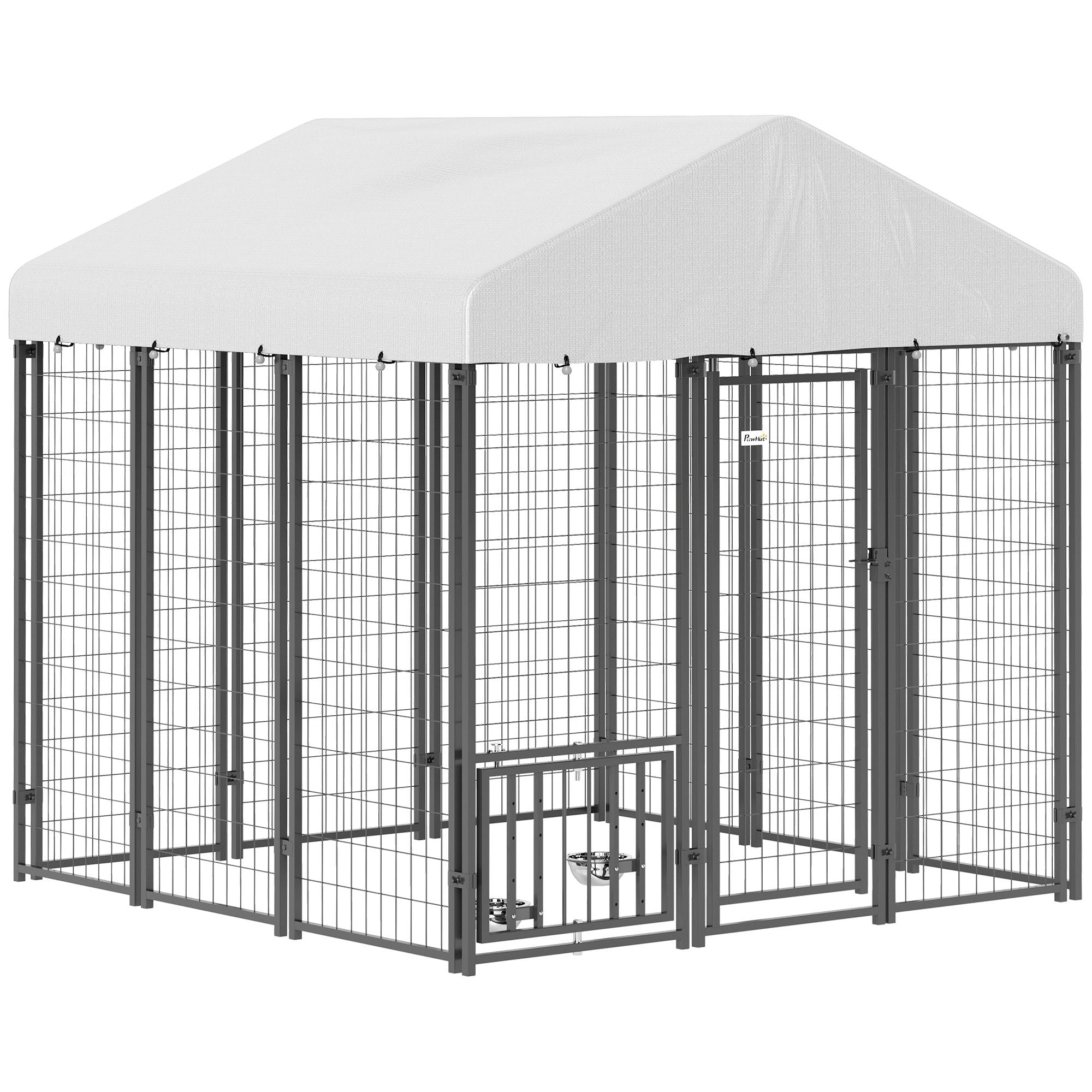 Spacious Outdoor Dog Kennel with Roof & Adjustable Bowls