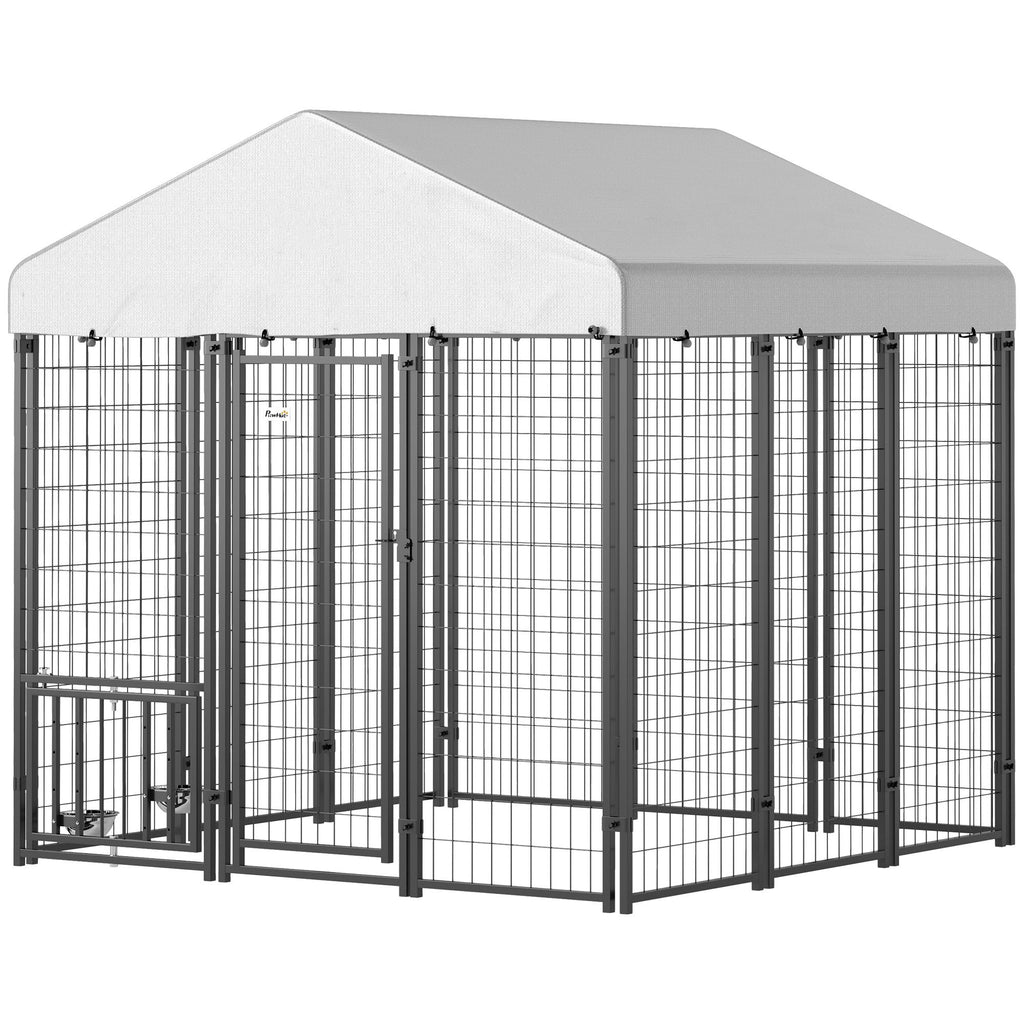 Spacious Outdoor Dog Kennel with Roof & Adjustable Bowls