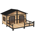 Spacious Double Dog House with Porch – Weatherproof Rustic Log Cabin Style