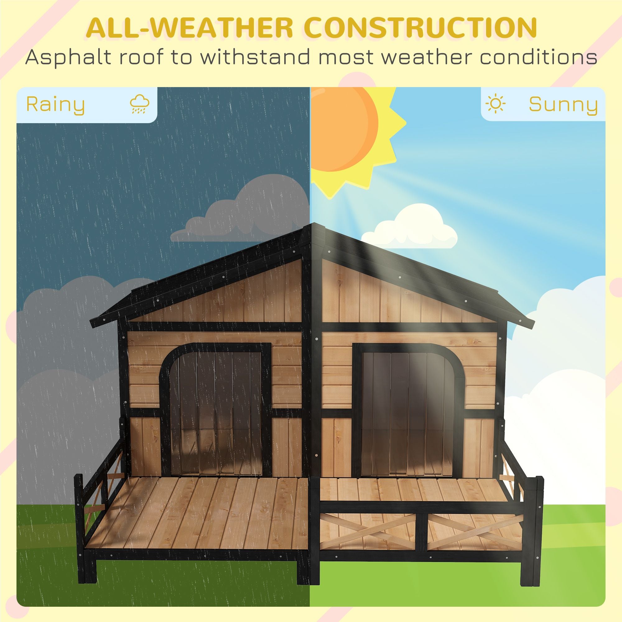 Spacious Double Dog House with Porch – Weatherproof Rustic Log Cabin Style