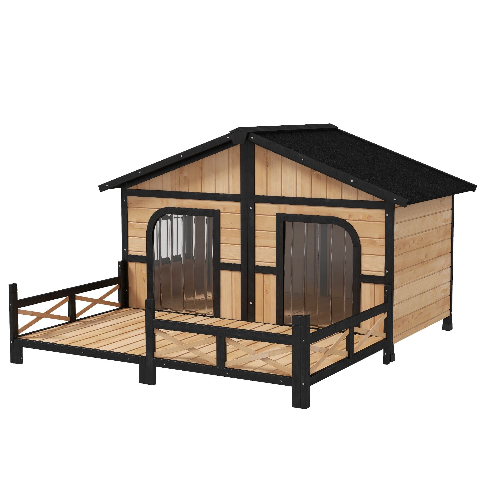 Spacious Double Dog House with Porch – Weatherproof Rustic Log Cabin Style