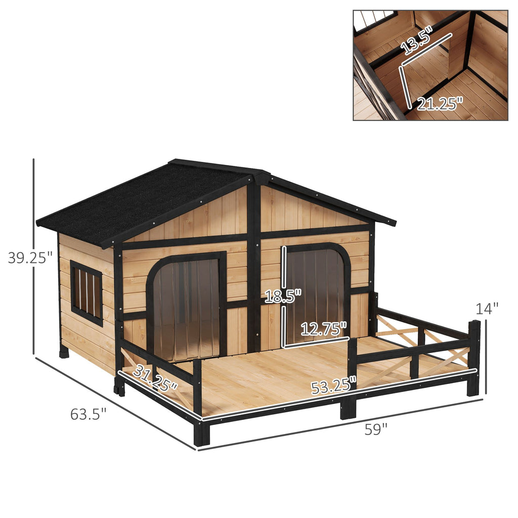 Spacious Double Dog House with Porch – Weatherproof Rustic Log Cabin Style