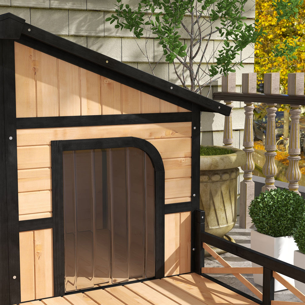 Spacious Double Dog House with Porch – Weatherproof Rustic Log Cabin Style