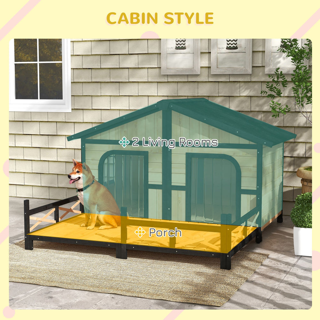 Spacious Double Dog House with Porch – Weatherproof Rustic Log Cabin Style