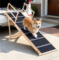 6-Level Adjustable Foldable Pet Ramp , Solid Pine Wood Non-Slip Dog Stairs with Side Rails, 145 lbs Heavy Duty Pet Step for Senior Dogs & Pets with Mobility Issues