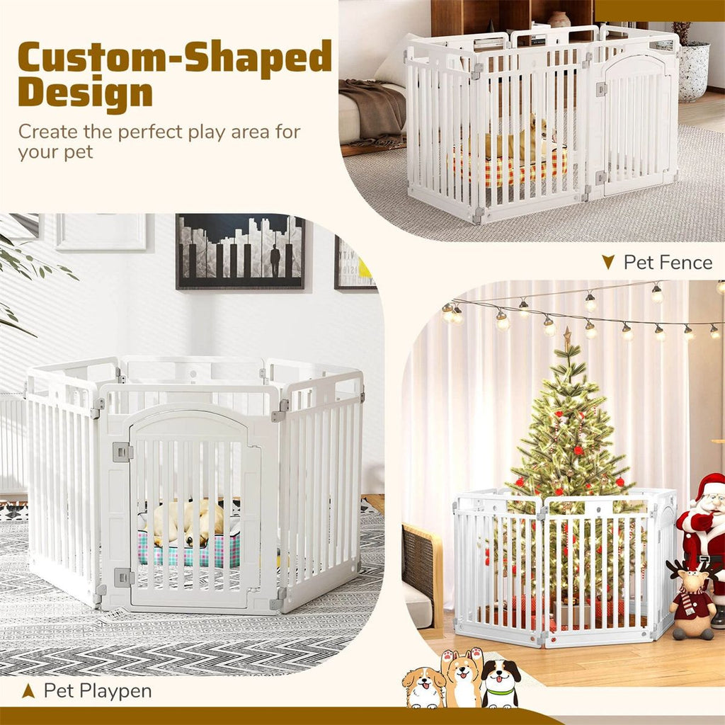 6-Panel HDPE Dog Playpen - Convertible Design (Playpen/Fence), Lockable Door, Suction Cups + Ground Stakes