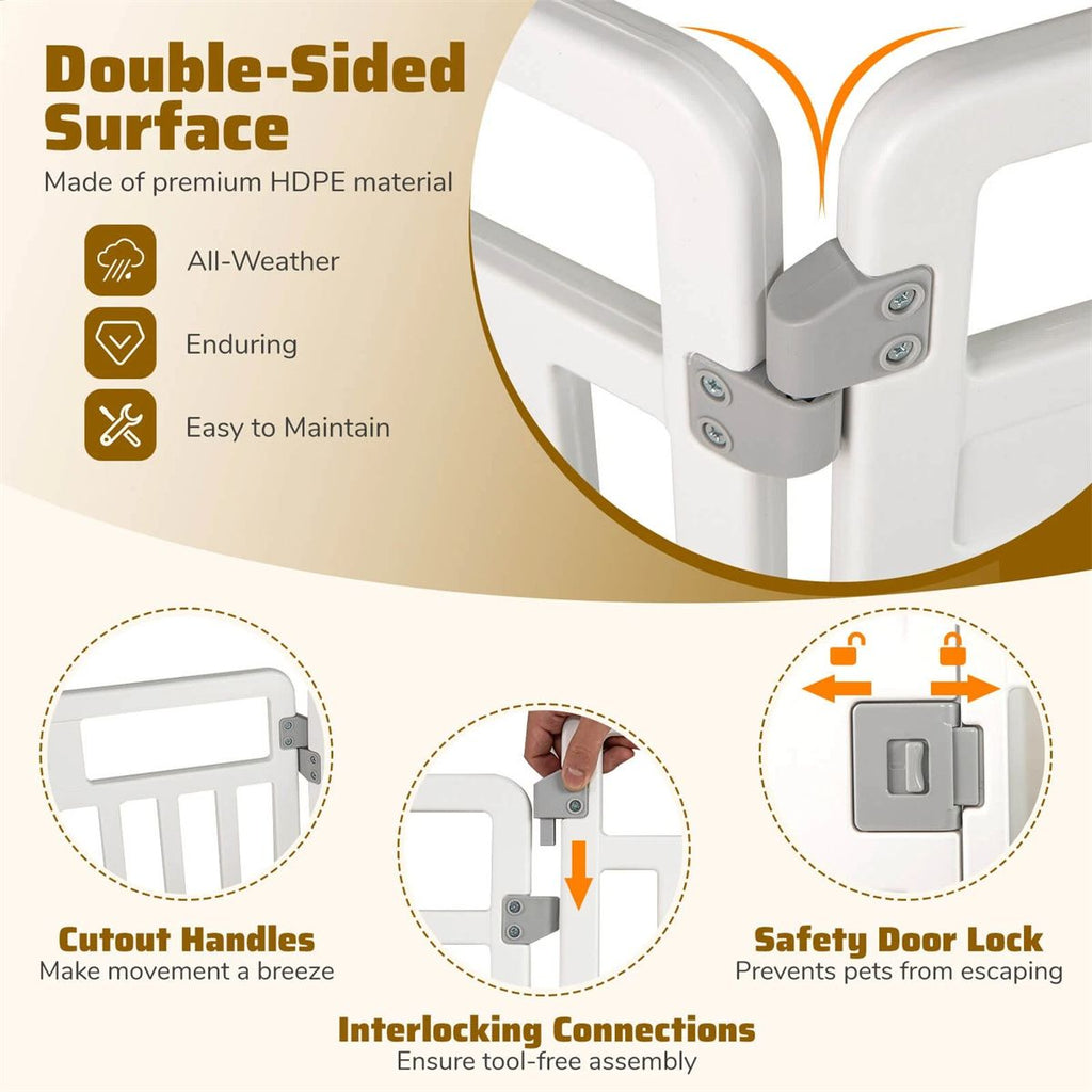 6-Panel HDPE Dog Playpen - Convertible Design (Playpen/Fence), Lockable Door, Suction Cups + Ground Stakes