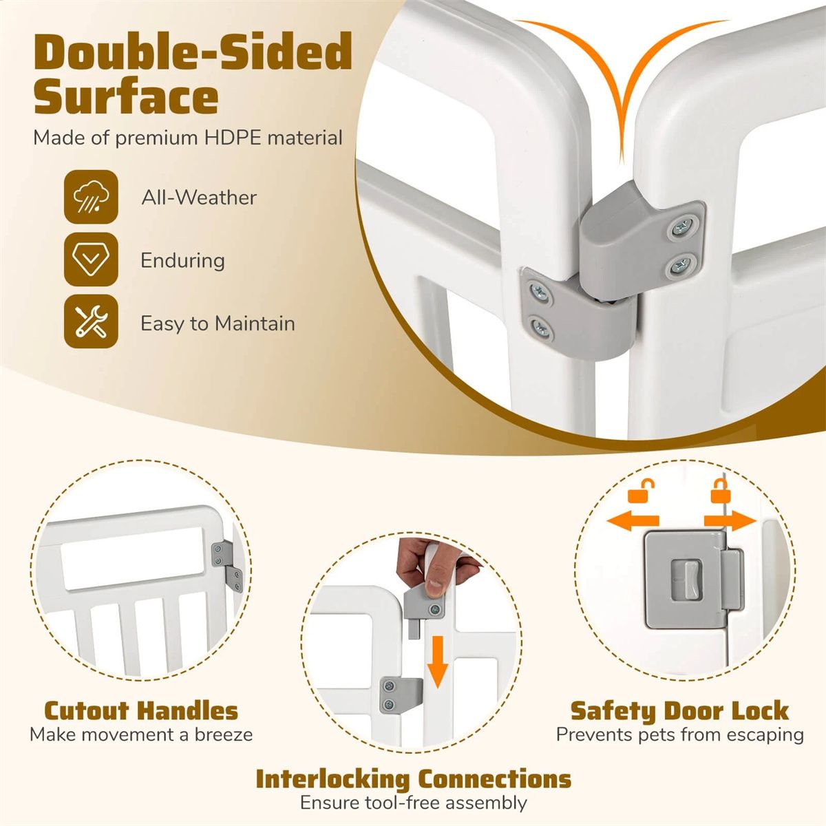 6-Panel HDPE Dog Playpen - Convertible Design (Playpen/Fence), Lockable Door, Suction Cups + Ground Stakes