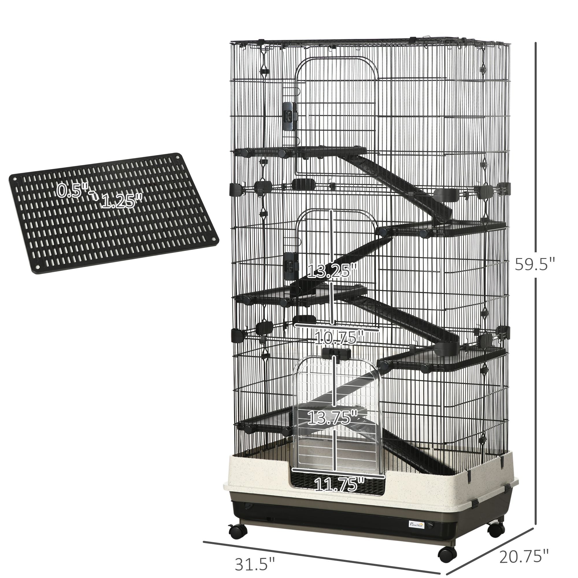 6-Tier Small Animal Cage with Wheels, Removable Trays, and Ramp