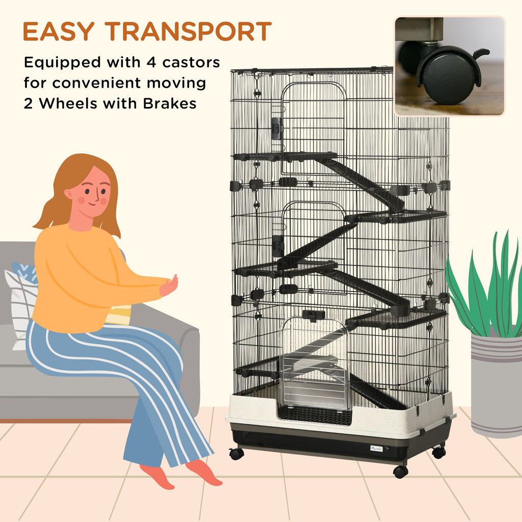 6-Tier Small Animal Cage with Wheels, Removable Trays, and Ramp