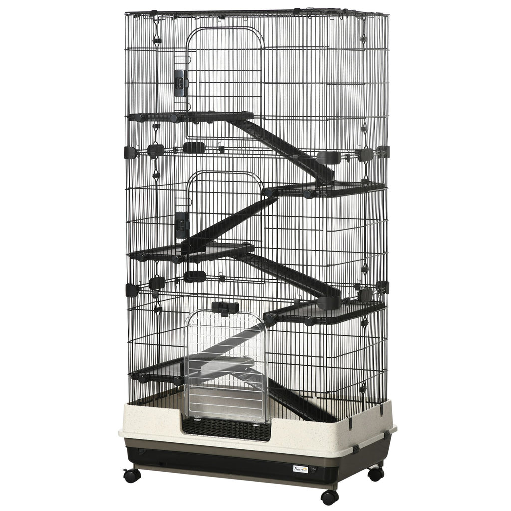6-Tier Small Animal Cage with Wheels, Removable Trays, and Ramp