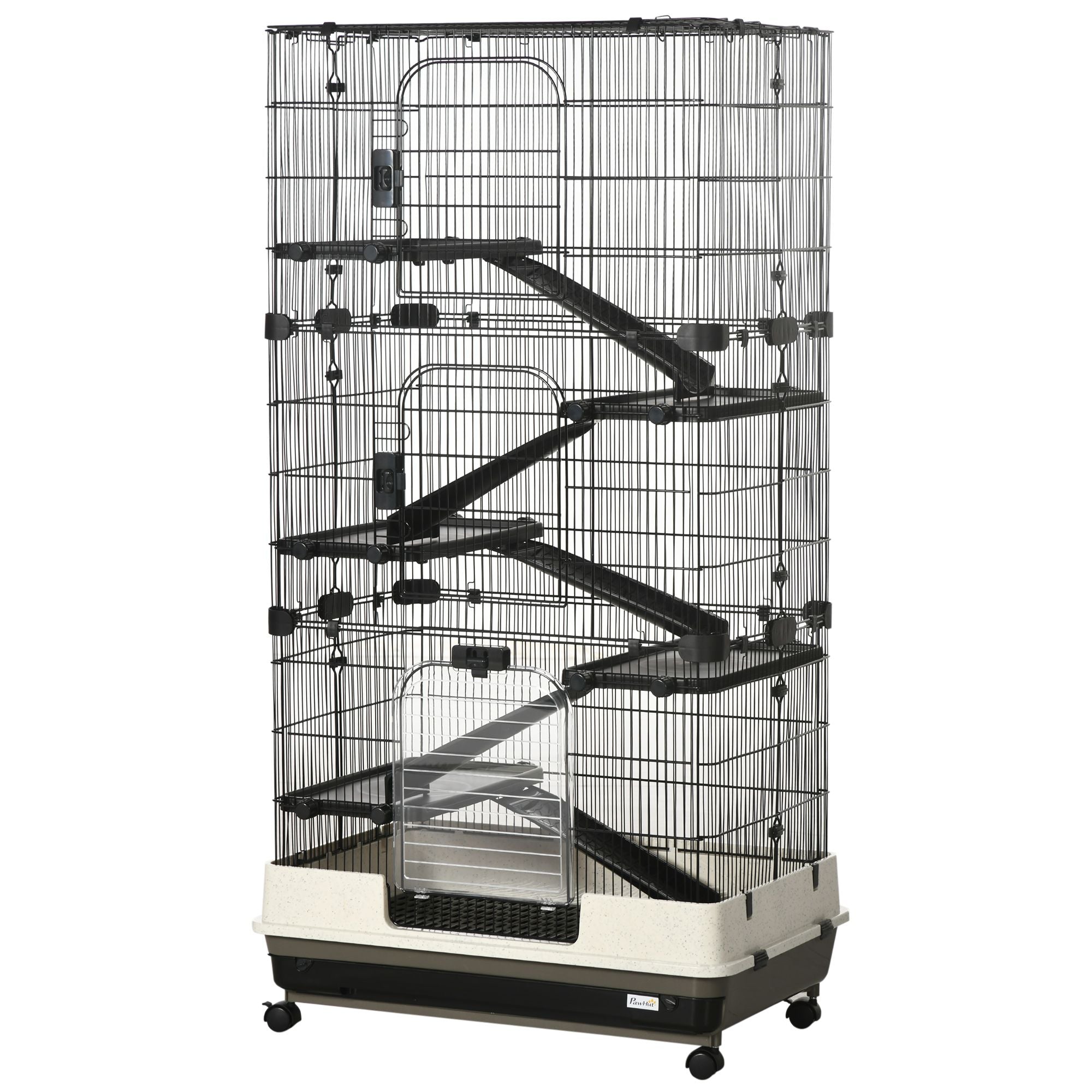 6-Tier Small Animal Cage with Wheels, Removable Trays, and Ramp