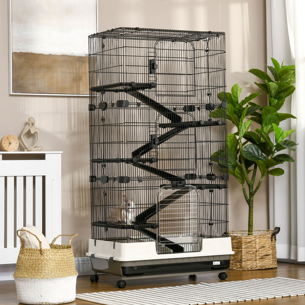 6-Tier Small Animal Cage with Wheels, Removable Trays, and Ramp
