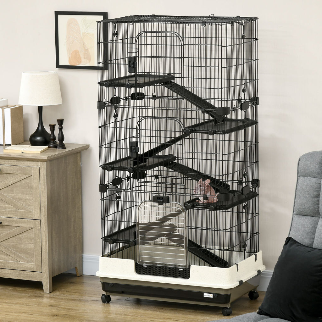 6-Tier Small Animal Cage with Wheels, Removable Trays, and Ramp